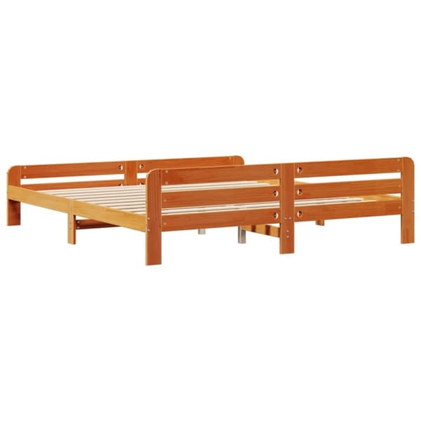 vidaXL Sängynrunko ilman patjaa vahanruskea 200x200 cm täysi mänty