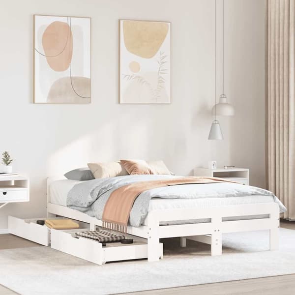 vidaXL Sengeramme uten madrass hvit 135x190 cm heltre furu