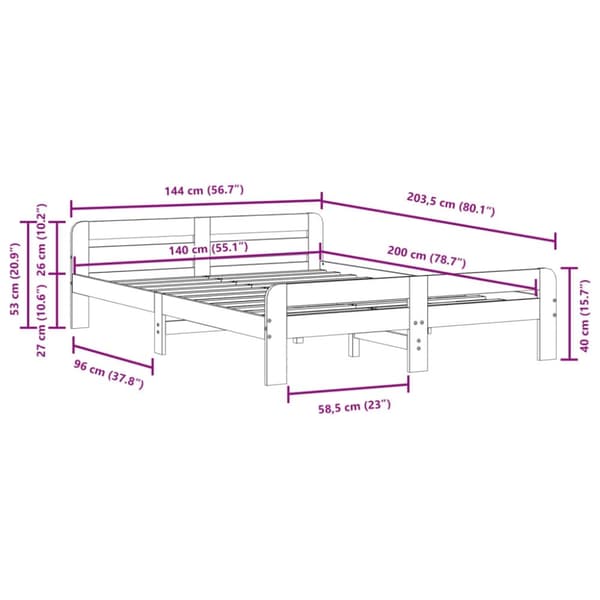 vidaXL Sengeramme uten madrass hvit 140x200 cm heltre furu