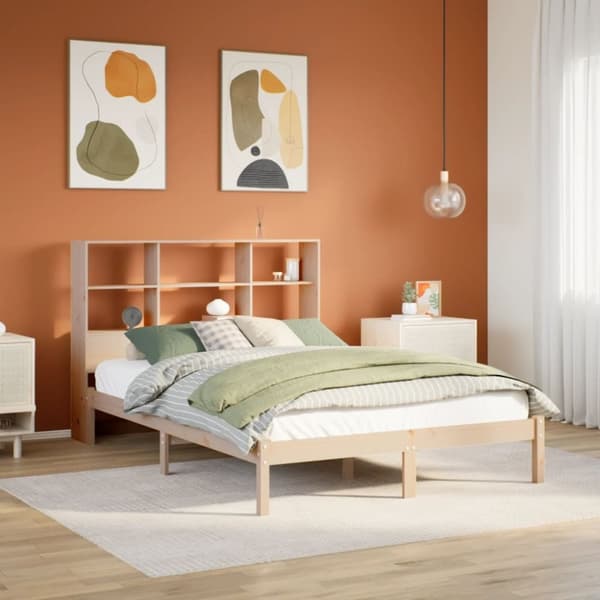 vidaXL Seng med bokhylle uten madrass 120x200 cm heltre furu