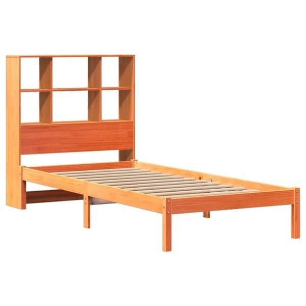 vidaXL Seng med bokhylle uten madrass voksbrun 90x190 cm heltre furu