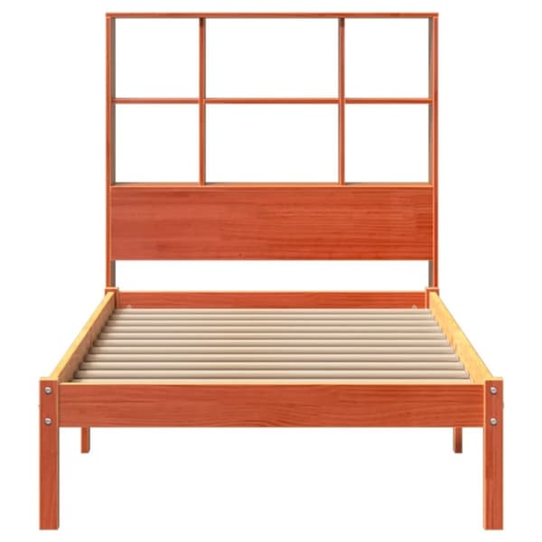 vidaXL Seng med bokhylle uten madrass voksbrun 90x190 cm heltre furu