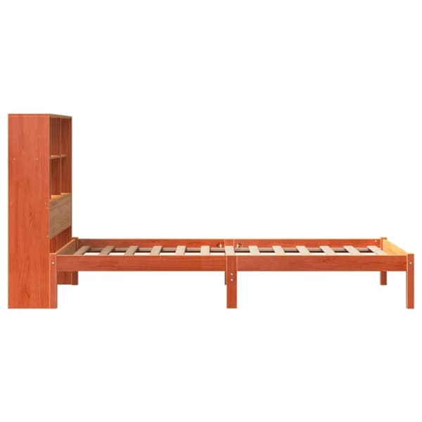 vidaXL Seng med bokhylle uten madrass voksbrun 90x190 cm heltre furu