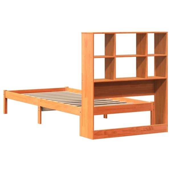 vidaXL Seng med bokhylle uten madrass voksbrun 90x190 cm heltre furu