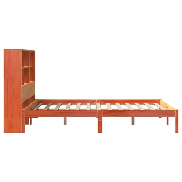 vidaXL Seng med bokhylle uten madrass voksbrun 120x200 cm heltre furu