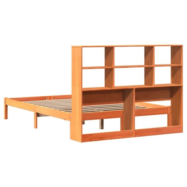 vidaXL Seng med bokhylle uten madrass voksbrun 120x200 cm heltre furu