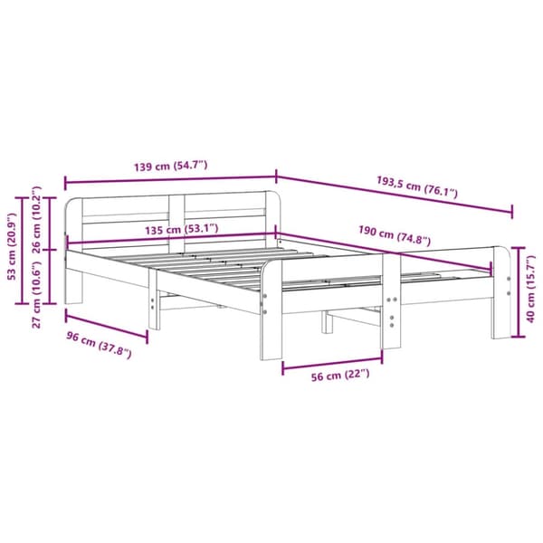 vidaXL Sengeramme uten madrass hvit 135x190 cm heltre furu