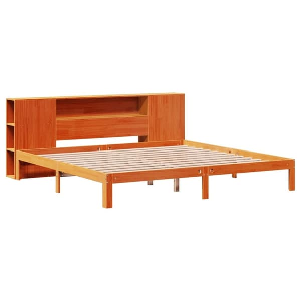 vidaXL Seng med bokhylle uten madrass voksbrun 180x200 cm heltre furu