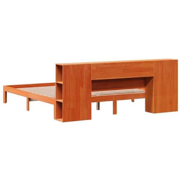 vidaXL Seng med bokhylle uten madrass voksbrun 180x200 cm heltre furu