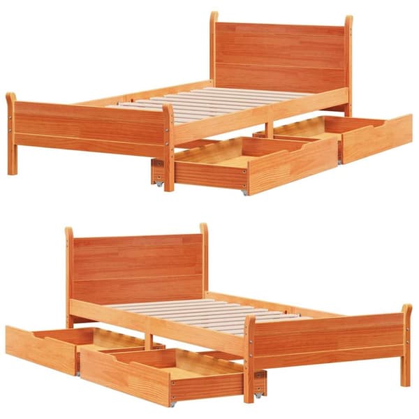 vidaXL Sengeramme uten madrass voksbrun 90x190 cm heltre furu