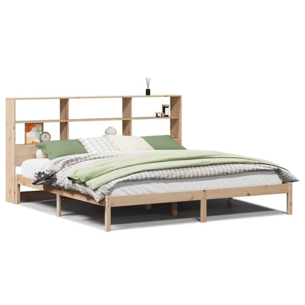 vidaXL Seng med bokhylle uten madrass 200x200 cm heltre furu
