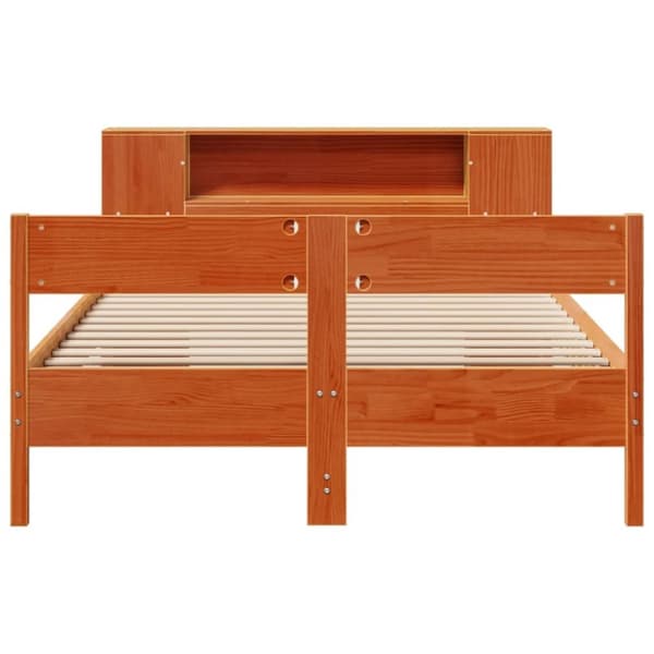 vidaXL Seng med bokhylle uten madrass voksbrun 150x200 cm heltre furu