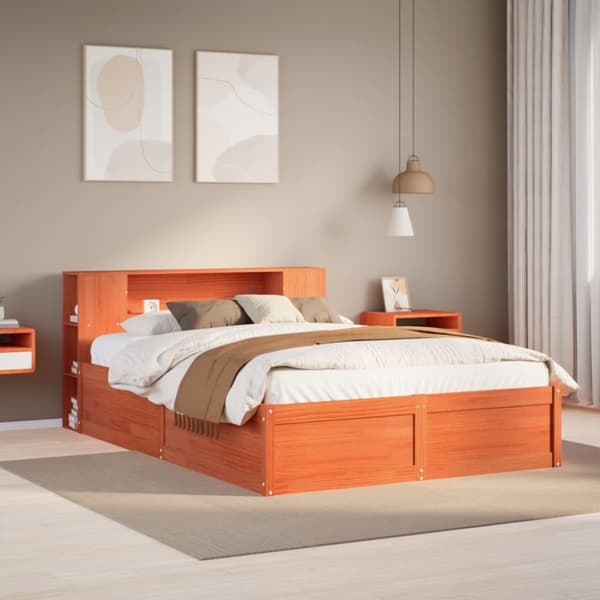 vidaXL Sängynrunko ilman patjaa vahanruskea 135x190 cm täysi mänty