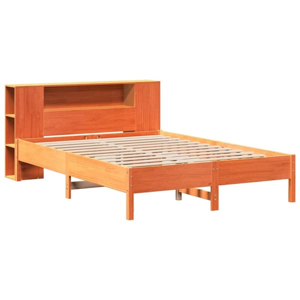 vidaXL Seng med bokhylle uten madrass voksbrun 120x190 cm heltre furu