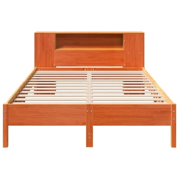 vidaXL Seng med bokhylle uten madrass voksbrun 120x190 cm heltre furu