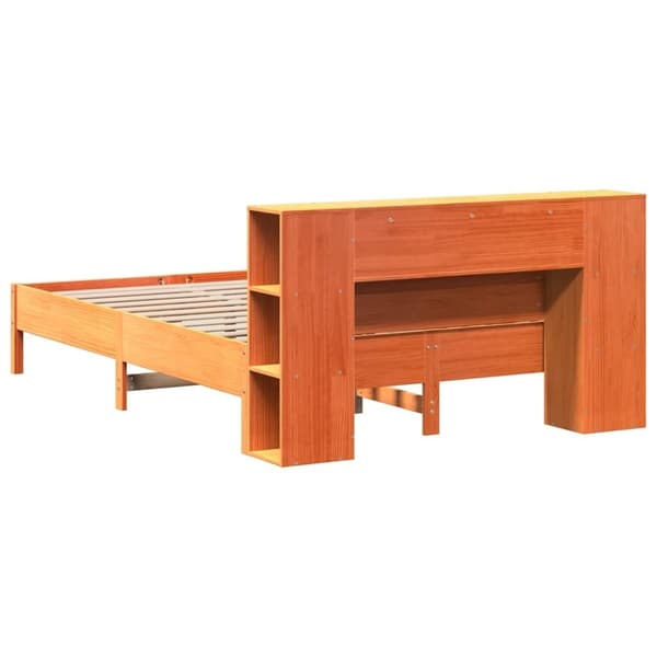 vidaXL Seng med bokhylle uten madrass voksbrun 120x190 cm heltre furu