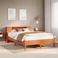 Miniatyrbilde 2 av 11: vidaXL Seng med bokhylle uten madrass voksbrun 120x190 cm heltre furu