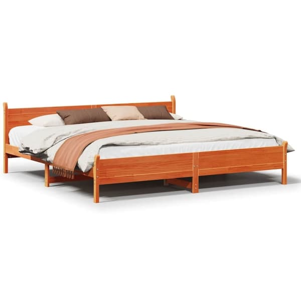 vidaXL Sengeramme uten madrass voksbrun 200x200 cm heltre furu