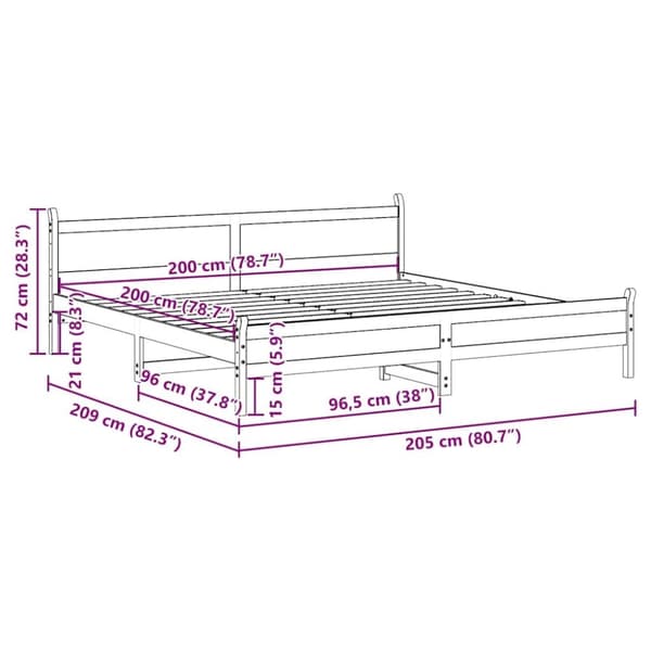 vidaXL Sengeramme uten madrass voksbrun 200x200 cm heltre furu