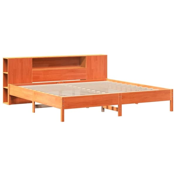 vidaXL seng med reol uden madras 200x200cm massivt fyrretræ gyldenbrun