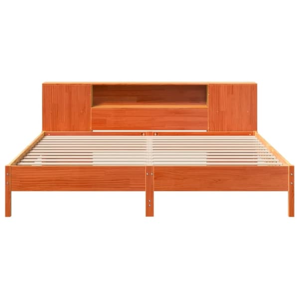 vidaXL seng med reol uden madras 200x200cm massivt fyrretræ gyldenbrun