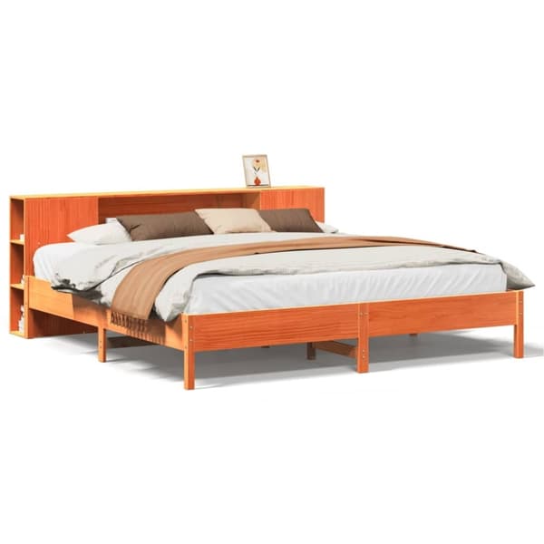 vidaXL seng med reol uden madras 200x200cm massivt fyrretræ gyldenbrun
