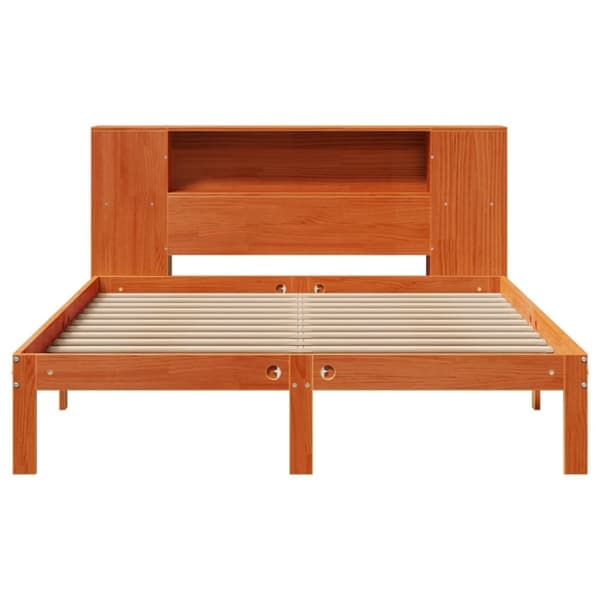 vidaXL Seng med bokhylle uten madrass voksbrun 135x190 cm heltre furu