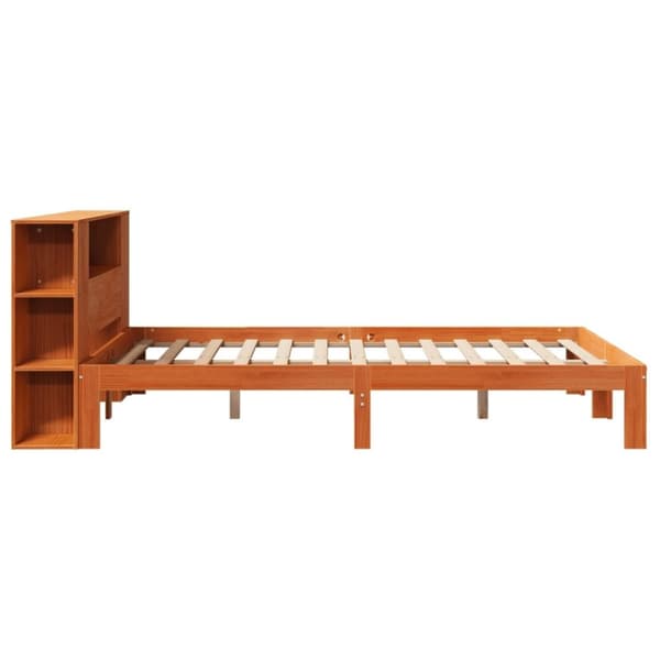 vidaXL Seng med bokhylle uten madrass voksbrun 135x190 cm heltre furu