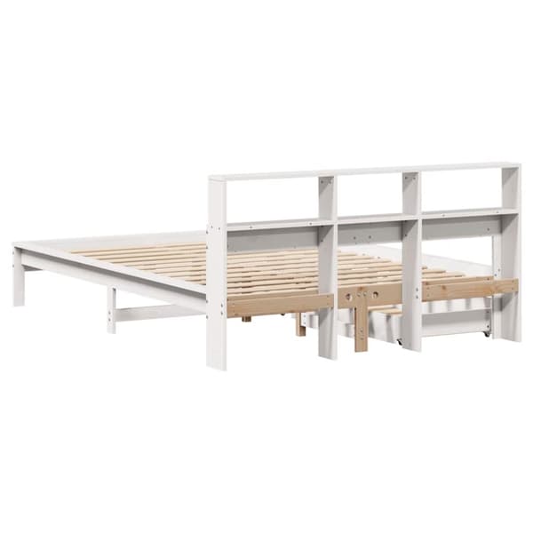 vidaXL Seng med bokhylle uten madrass hvit 135x190 cm heltre furu