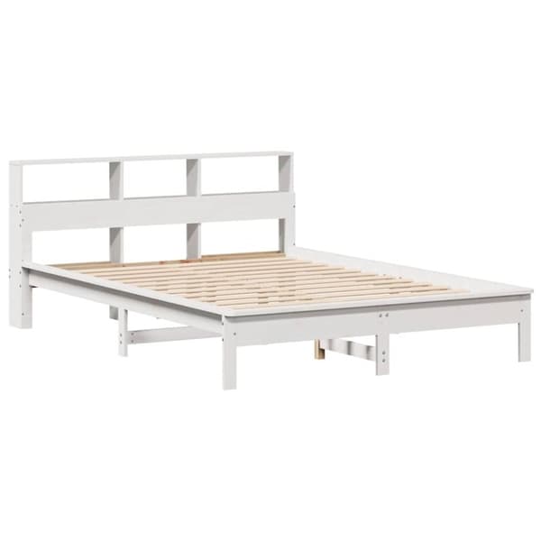 vidaXL Seng med bokhylle uten madrass hvit 135x190 cm heltre furu