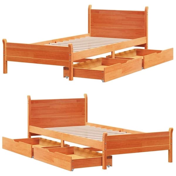 vidaXL Sängynrunko ilman patjaa vahanruskea 90x190 cm täysi mänty