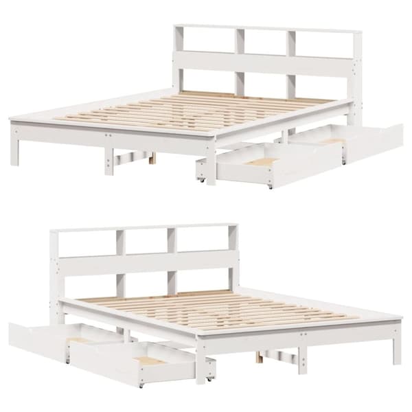 vidaXL seng med reol uden madras 140x190 cm massivt fyrretræ hvid