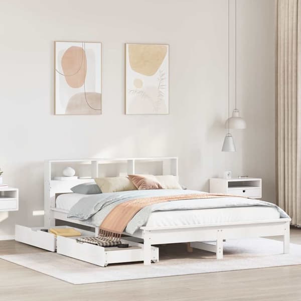 vidaXL seng med reol uden madras 140x190 cm massivt fyrretræ hvid