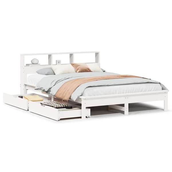 vidaXL seng med reol uden madras 140x190 cm massivt fyrretræ hvid
