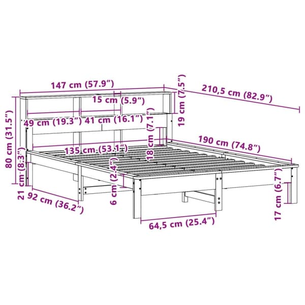 vidaXL sengeramme uden madras 135x190 cm massivt fyrretræ brun