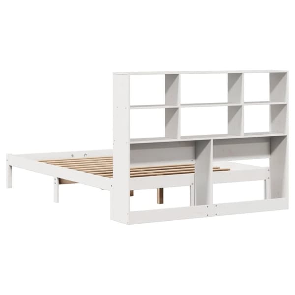 vidaXL Seng med bokhylle uten madrass hvit 140x200 cm heltre furu