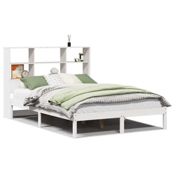 vidaXL Seng med bokhylle uten madrass hvit 140x200 cm heltre furu