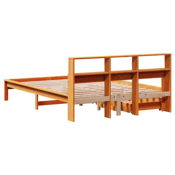 vidaXL Sänky kirjahyllyllä ei patjaa vahanrusk. 140x190 cm täysi mänty