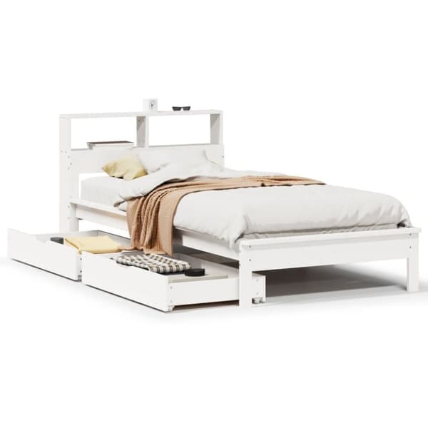 vidaXL Seng med bokhylle uten madrass hvit 75x190 cm heltre furu