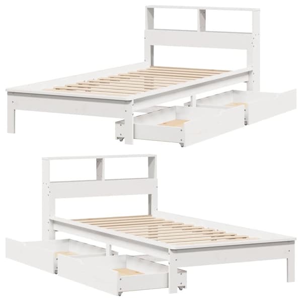 vidaXL Seng med bokhylle uten madrass hvit 75x190 cm heltre furu