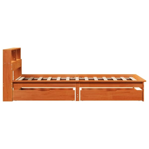 vidaXL Seng med bokhylle uten madrass voksbrun 90x200 cm heltre furu