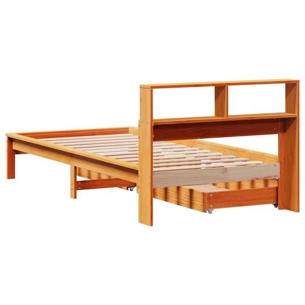 vidaXL Seng med bokhylle uten madrass voksbrun 90x200 cm heltre furu