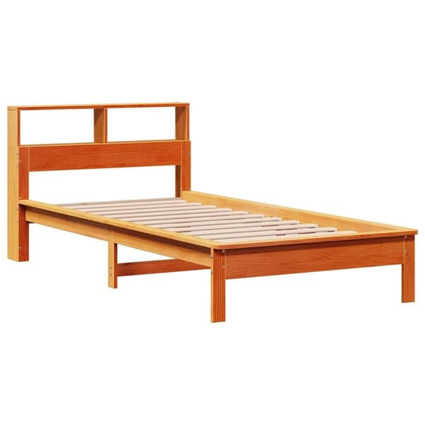 vidaXL Seng med bokhylle uten madrass voksbrun 90x200 cm heltre furu