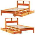 Miniatyrbilde 10 av 11: vidaXL Seng med bokhylle uten madrass voksbrun 90x200 cm heltre furu