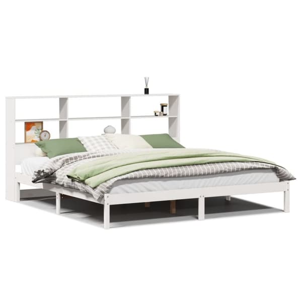 vidaXL Seng med bokhylle uten madrass hvit 200x200 cm heltre furu