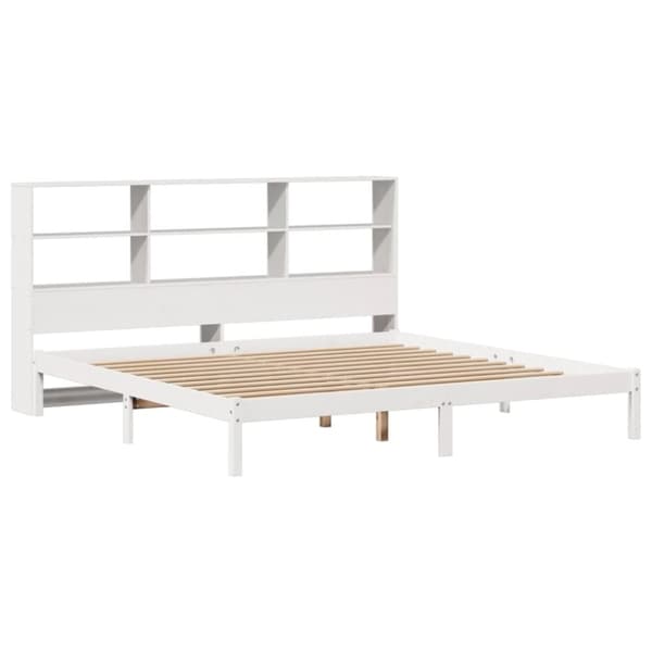 vidaXL Seng med bokhylle uten madrass hvit 200x200 cm heltre furu