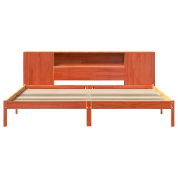 vidaXL Seng med bokhylle uten madrass voksbrun 180x200 cm heltre furu