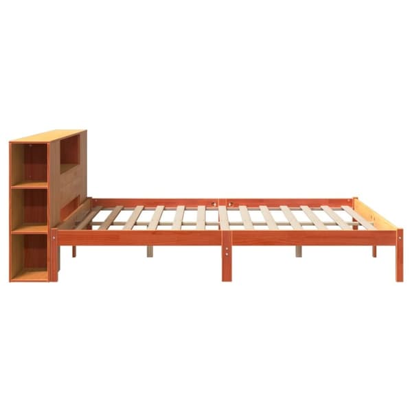 vidaXL Seng med bokhylle uten madrass voksbrun 180x200 cm heltre furu