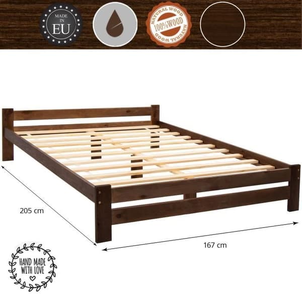 Dubbelsäng i massivt trä - SPRINGOS - 160 x 200 cm - Brun - 2 platser - Spröjs