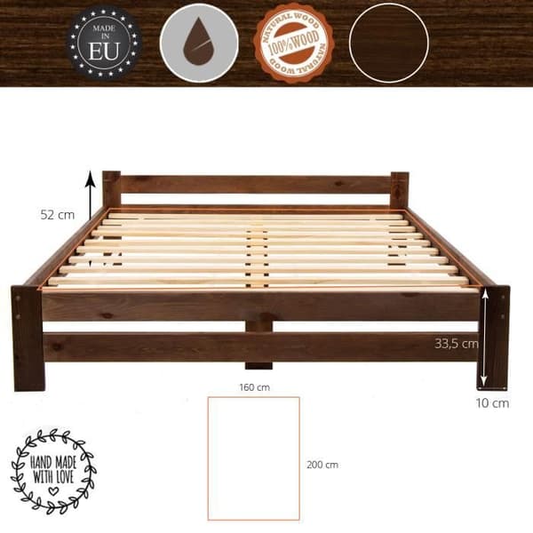 Dubbelsäng i massivt trä - SPRINGOS - 160 x 200 cm - Brun - 2 platser - Spröjs